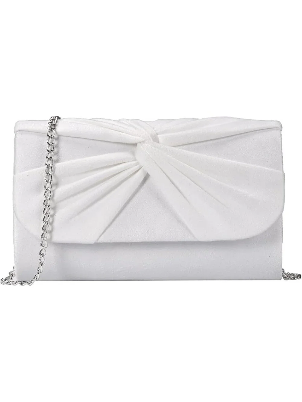 Women's White Faux Suede Pleated Bow Clutch Purse For With Strap Evening Bag